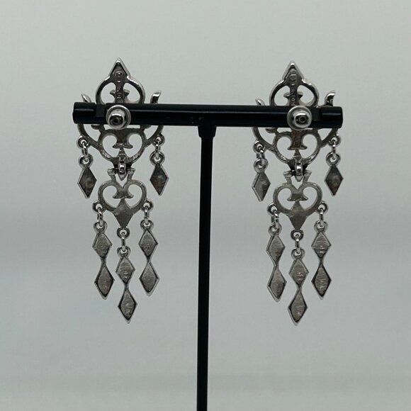 Monet Silver-Tone Chandelier Dangle Earrings With Ornate Design & Cascading Char - Picture 6 of 16